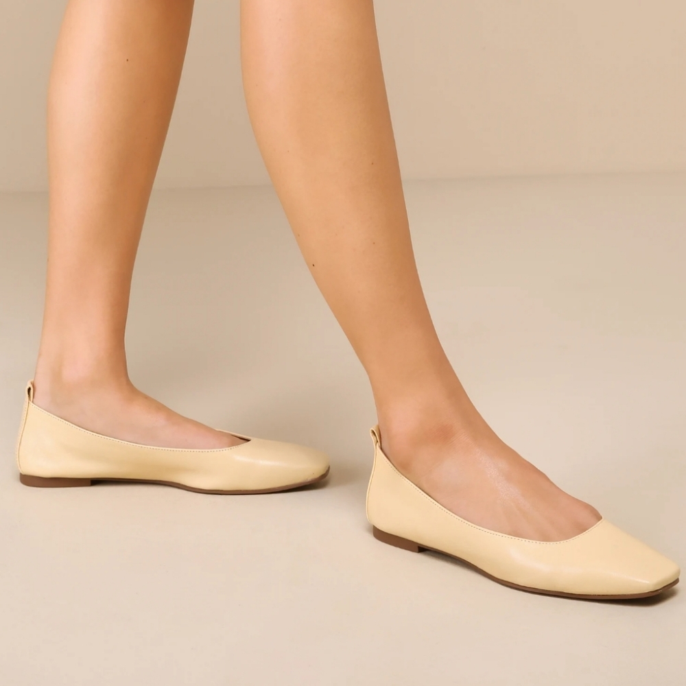 Intenionally Blank Image Eggnog Leather Square Toe Ballet Flats
